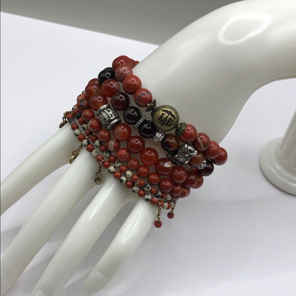 Curated bundle 5 red jasper-agate layering stackable bracelets boho festival